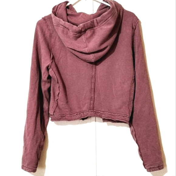 Free People "You Asked For It" Cropped Moto Style Hooded Sweatshirt. Size Medium - Picture 14 of 15